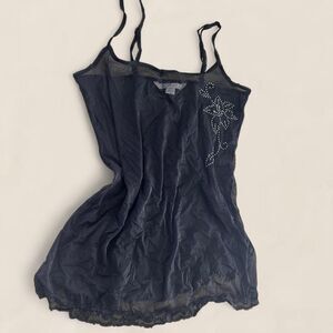 Victoria's Secret black mesh slip top/dress rhinestone bedazzle y2k | small